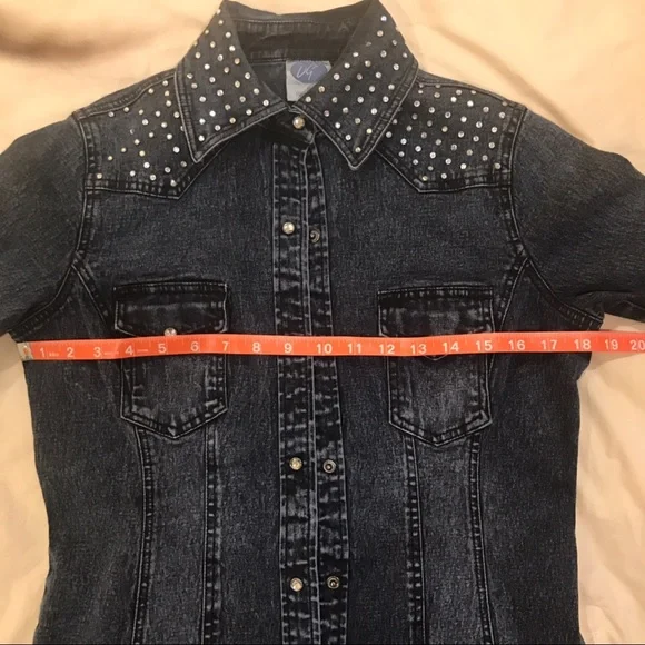 DG2 Diane Gilman Vintage Rhinestone Jean Jacket S - Picture 7 of 8